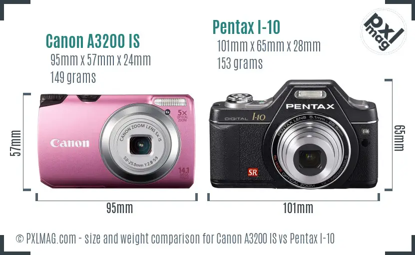 Canon A3200 IS vs Pentax I-10 size comparison Canon A3200 IS vs Pentax I-10 size comparison