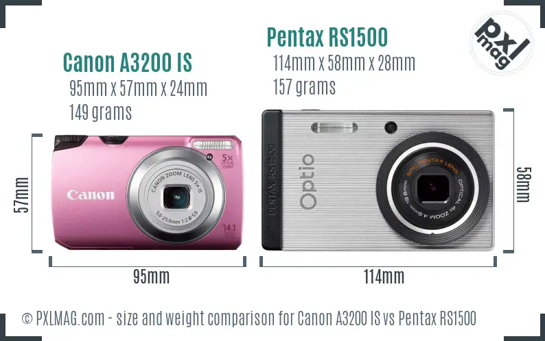 Canon A3200 IS vs Pentax RS1500 size comparison