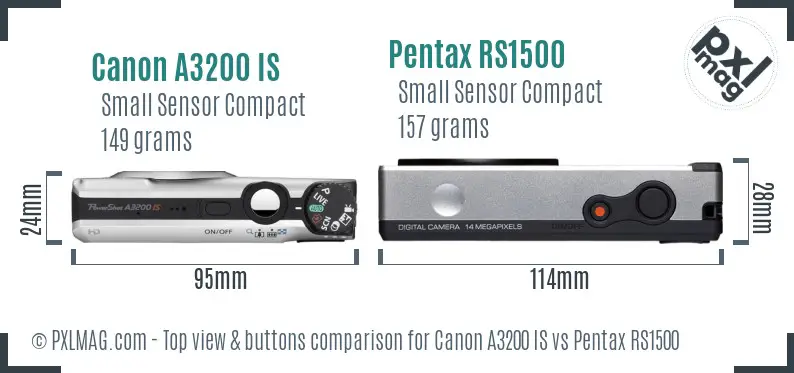 Canon A3200 IS vs Pentax RS1500 top view buttons comparison