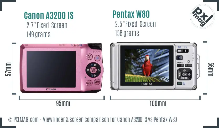 Canon A3200 IS vs Pentax W80 Screen and Viewfinder comparison