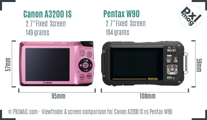 Canon A3200 IS vs Pentax W90 Screen and Viewfinder comparison