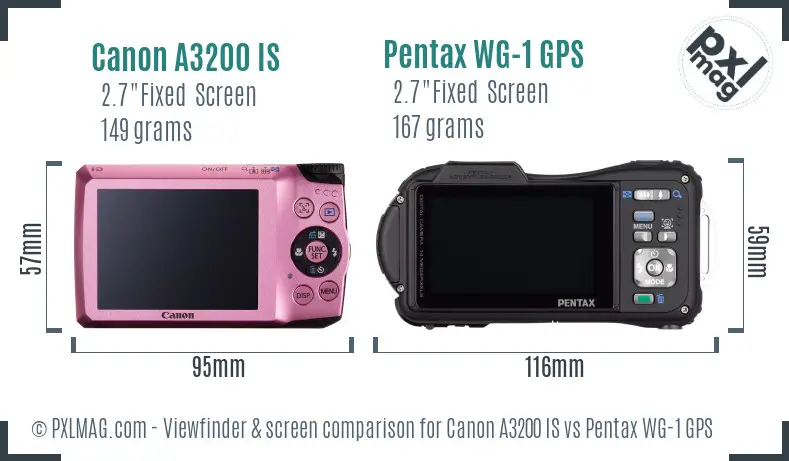 Canon A3200 IS vs Pentax WG-1 GPS Screen and Viewfinder comparison