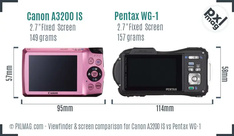 Canon A3200 IS vs Pentax WG-1 Screen and Viewfinder comparison