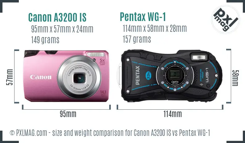 Canon A3200 IS vs Pentax WG-1 size comparison