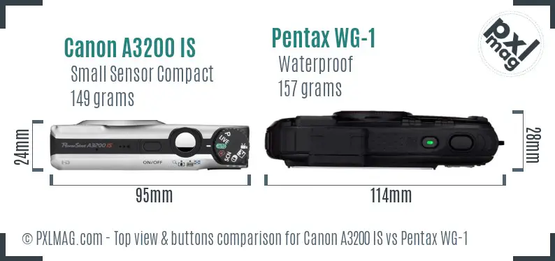 Canon A3200 IS vs Pentax WG-1 top view buttons comparison