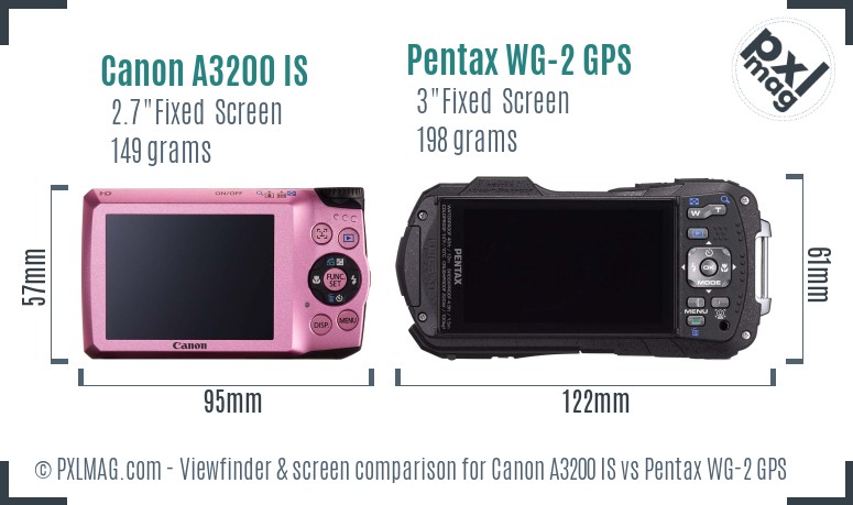 Canon A3200 IS vs Pentax WG-2 GPS Screen and Viewfinder comparison