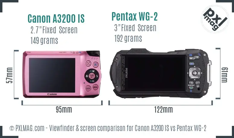 Canon A3200 IS vs Pentax WG-2 Screen and Viewfinder comparison