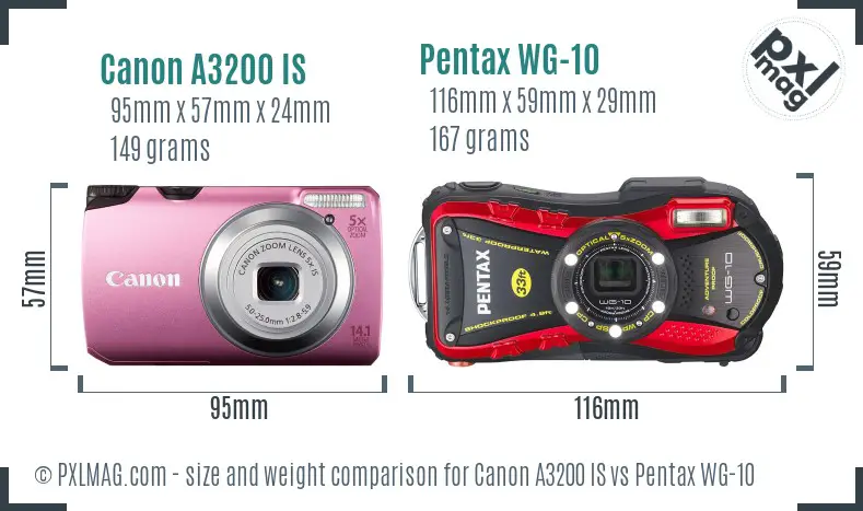 Canon A3200 IS vs Pentax WG-10 size comparison Canon A3200 IS vs Pentax WG-10 size comparison