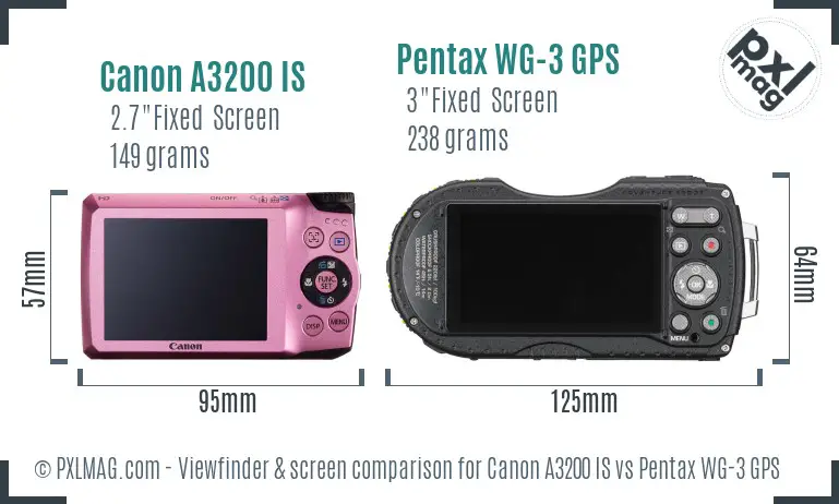 Canon A3200 IS vs Pentax WG-3 GPS Screen and Viewfinder comparison