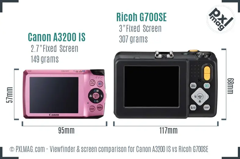 Canon A3200 IS vs Ricoh G700SE Screen and Viewfinder comparison