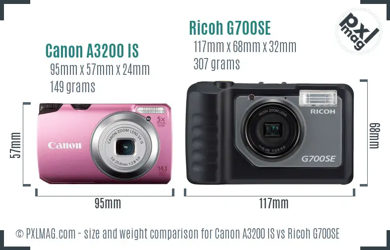 Canon A3200 IS vs Ricoh G700SE size comparison