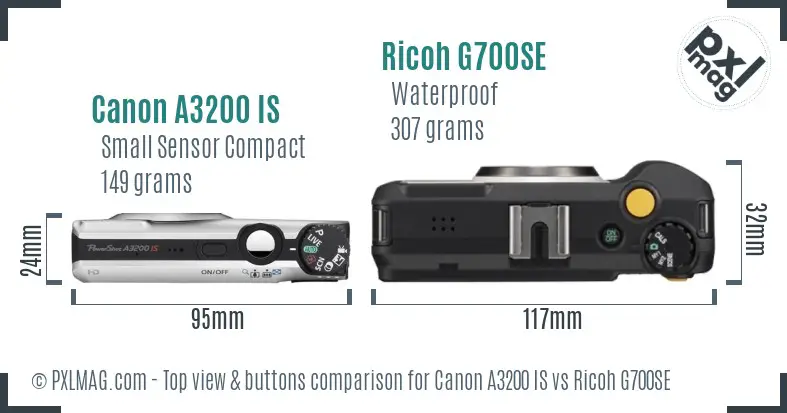 Canon A3200 IS vs Ricoh G700SE top view buttons comparison