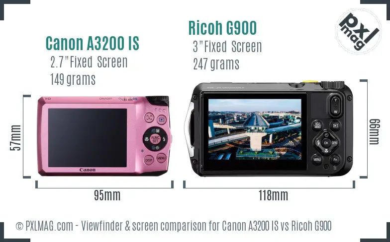 Canon A3200 IS vs Ricoh G900 Screen and Viewfinder comparison