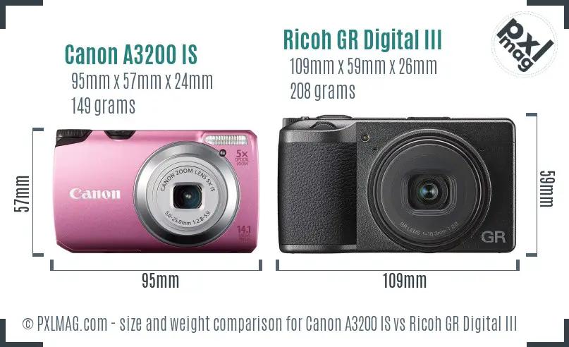 Canon A3200 IS vs Ricoh GR Digital III size comparison Canon A3200 IS vs Ricoh GR Digital III size comparison