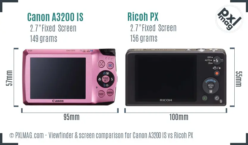 Canon A3200 IS vs Ricoh PX Screen and Viewfinder comparison