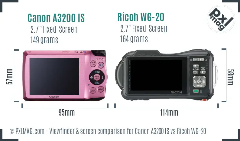 Canon A3200 IS vs Ricoh WG-20 Screen and Viewfinder comparison