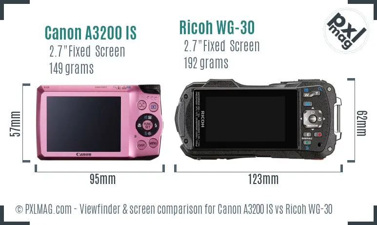 Canon A3200 IS vs Ricoh WG-30 Screen and Viewfinder comparison