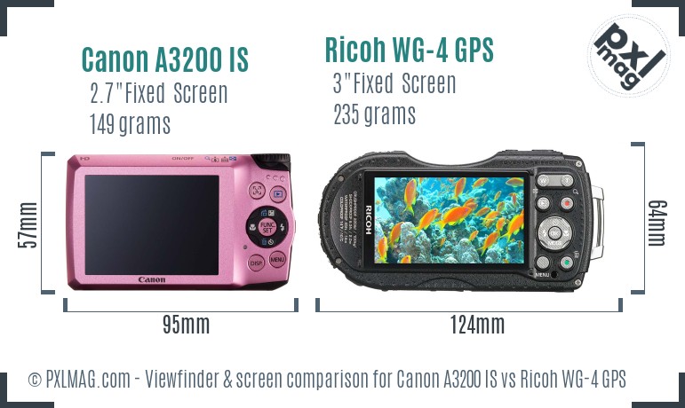 Canon A3200 IS vs Ricoh WG-4 GPS Screen and Viewfinder comparison