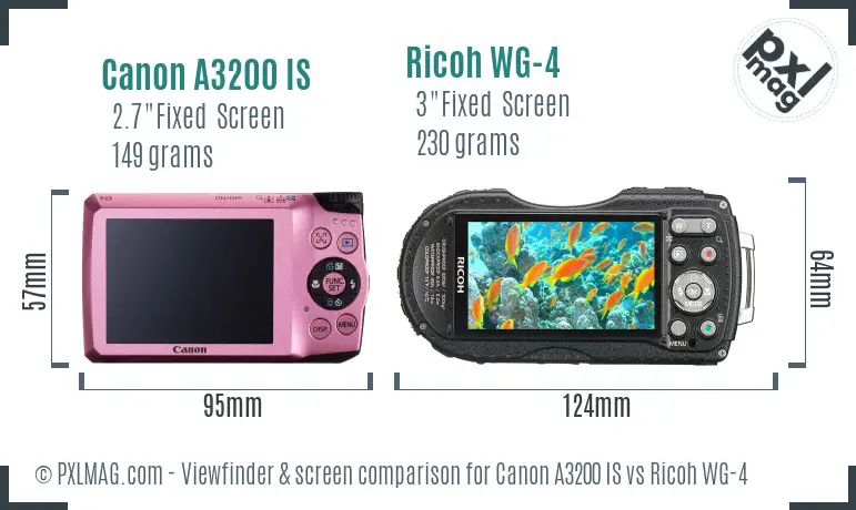 Canon A3200 IS vs Ricoh WG-4 Screen and Viewfinder comparison