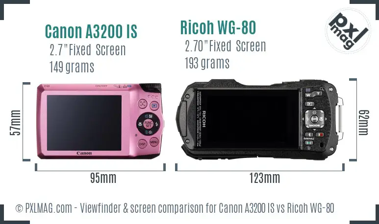 Canon A3200 IS vs Ricoh WG-80 Screen and Viewfinder comparison