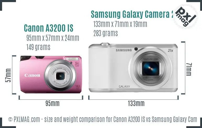 Canon A3200 IS vs Samsung Galaxy Camera 2 size comparison