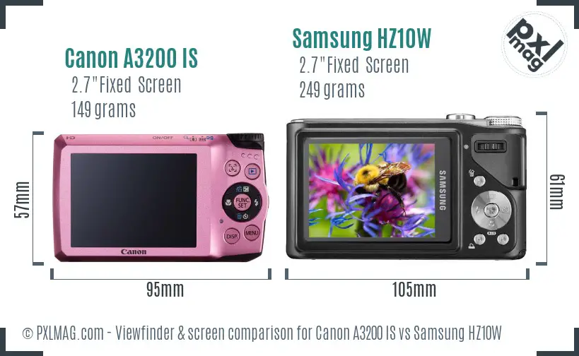 Canon A3200 IS vs Samsung HZ10W Screen and Viewfinder comparison Canon A3200 IS vs Samsung HZ10W Screen and Viewfinder comparison