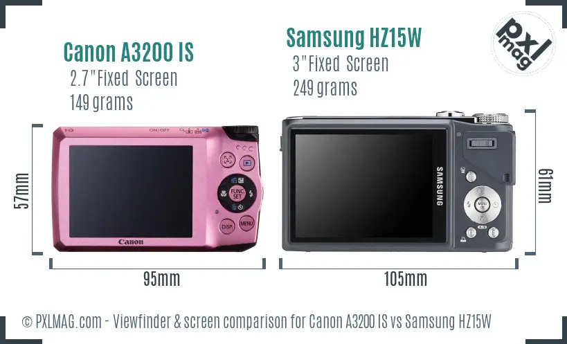 Canon A3200 IS vs Samsung HZ15W Screen and Viewfinder comparison Canon A3200 IS vs Samsung HZ15W Screen and Viewfinder comparison