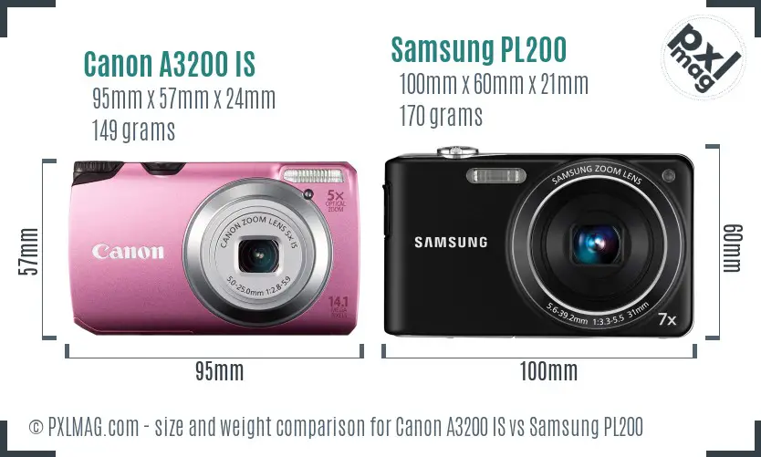 Canon A3200 IS vs Samsung PL200 size comparison