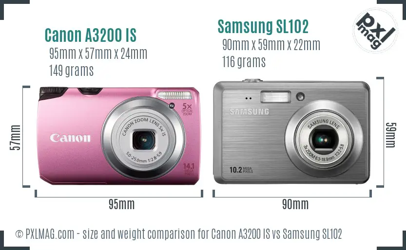 Canon A3200 IS vs Samsung SL102 size comparison