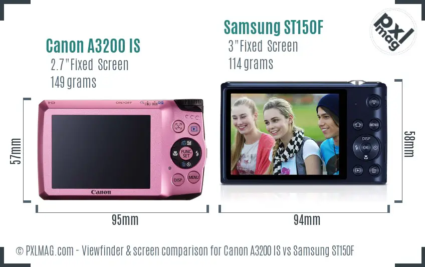 Canon A3200 IS vs Samsung ST150F Screen and Viewfinder comparison
