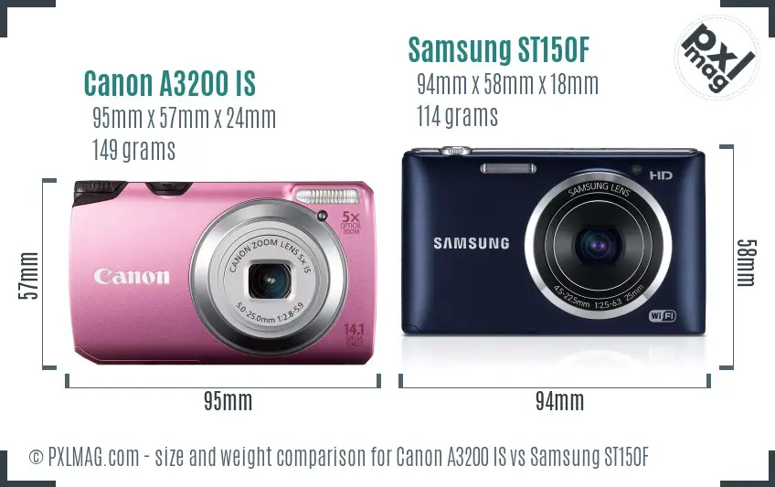 Canon A3200 IS vs Samsung ST150F size comparison