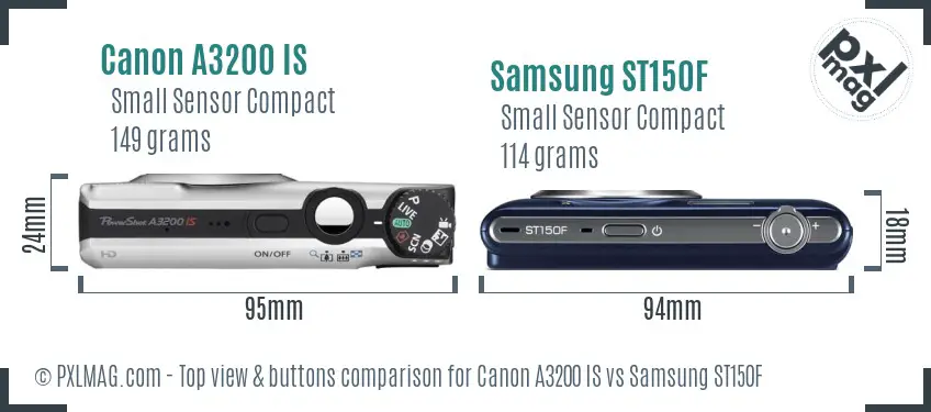 Canon A3200 IS vs Samsung ST150F top view buttons comparison