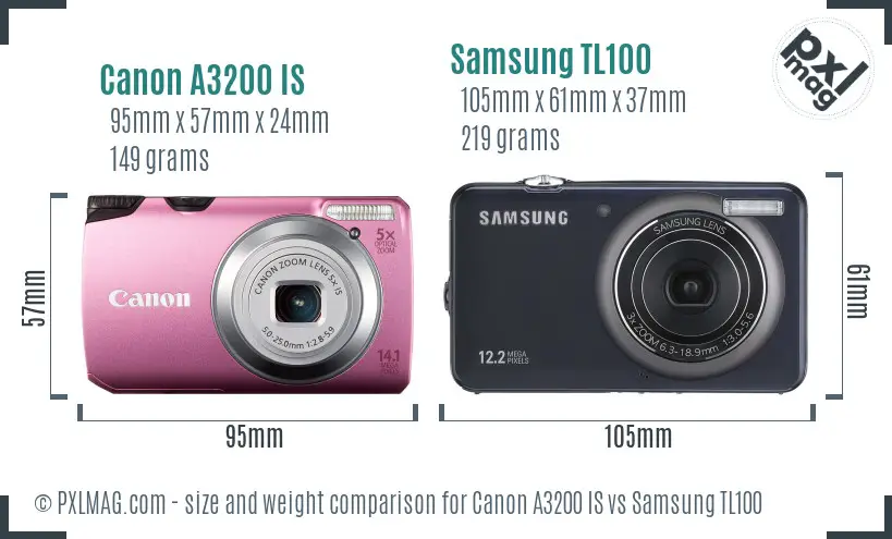 Canon A3200 IS vs Samsung TL100 size comparison Canon A3200 IS vs Samsung TL100 size comparison