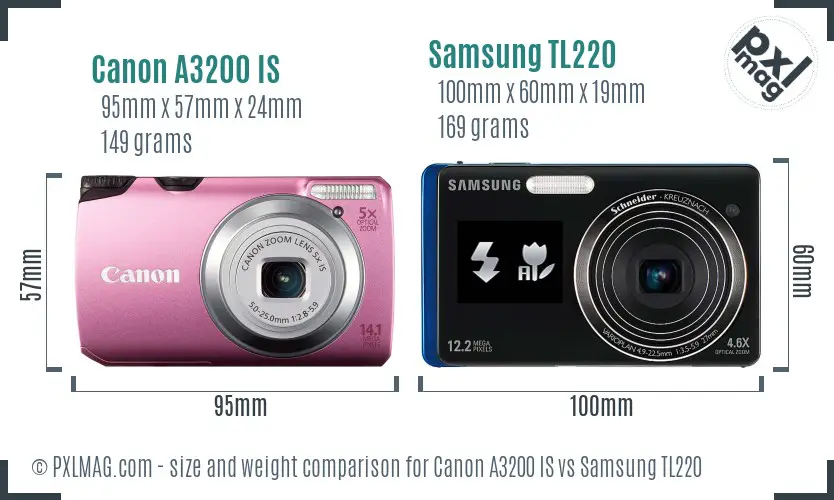 Canon A3200 IS vs Samsung TL220 size comparison