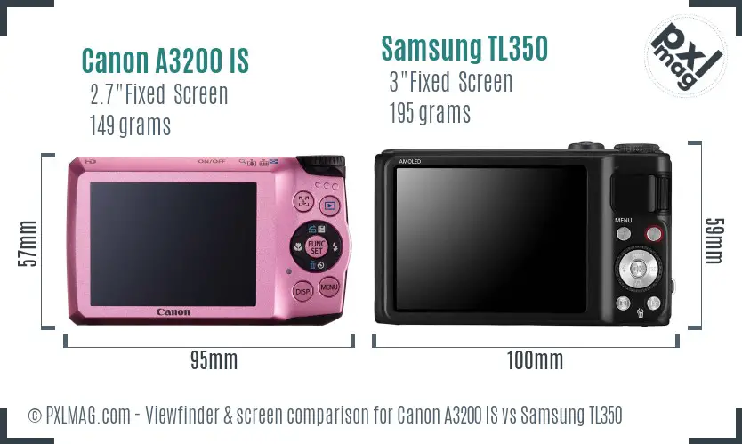 Canon A3200 IS vs Samsung TL350 Screen and Viewfinder comparison