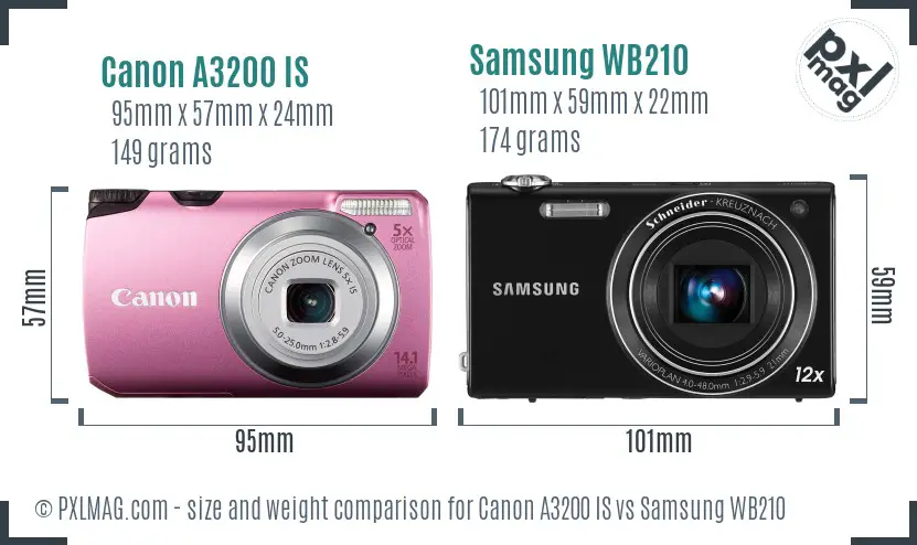 Canon A3200 IS vs Samsung WB210 size comparison