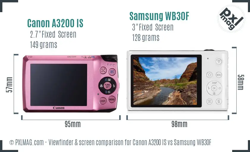 Canon A3200 IS vs Samsung WB30F Screen and Viewfinder comparison Canon A3200 IS vs Samsung WB30F Screen and Viewfinder comparison