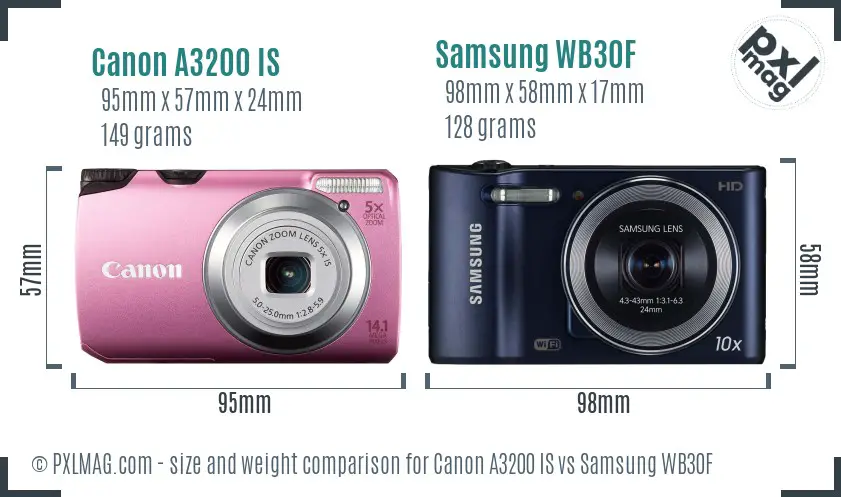Canon A3200 IS vs Samsung WB30F size comparison Canon A3200 IS vs Samsung WB30F size comparison