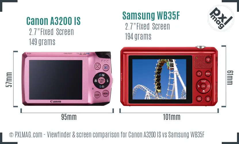 Canon A3200 IS vs Samsung WB35F Screen and Viewfinder comparison