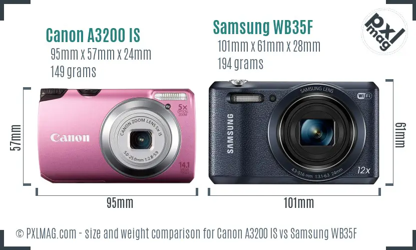 Canon A3200 IS vs Samsung WB35F size comparison