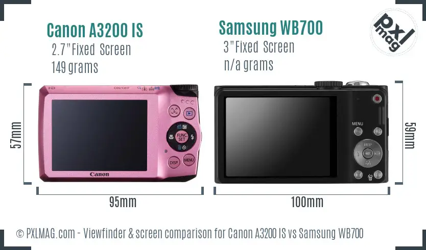 Canon A3200 IS vs Samsung WB700 Screen and Viewfinder comparison