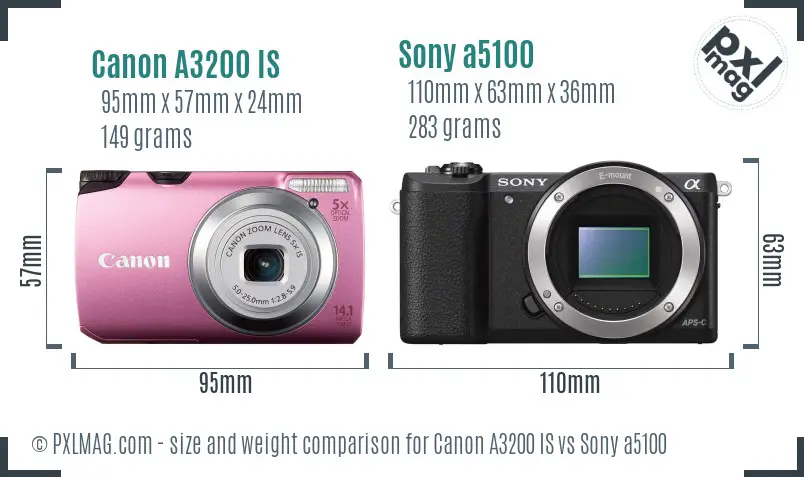 Canon A3200 IS vs Sony a5100 size comparison