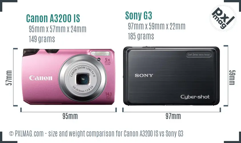 Canon A3200 IS vs Sony G3 size comparison Canon A3200 IS vs Sony G3 size comparison