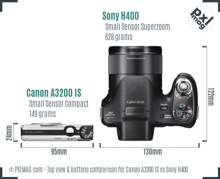 Canon A3200 IS vs Sony H400 top view buttons comparison