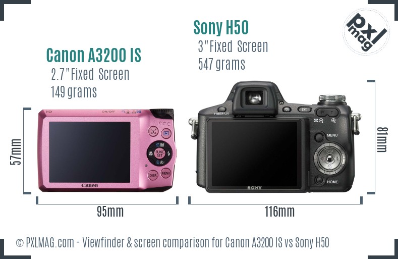 Canon A3200 IS vs Sony H50 Screen and Viewfinder comparison