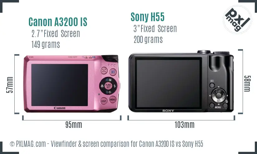 Canon A3200 IS vs Sony H55 Screen and Viewfinder comparison