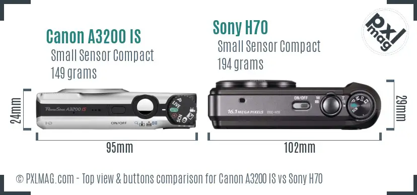 Canon A3200 IS vs Sony H70 top view buttons comparison