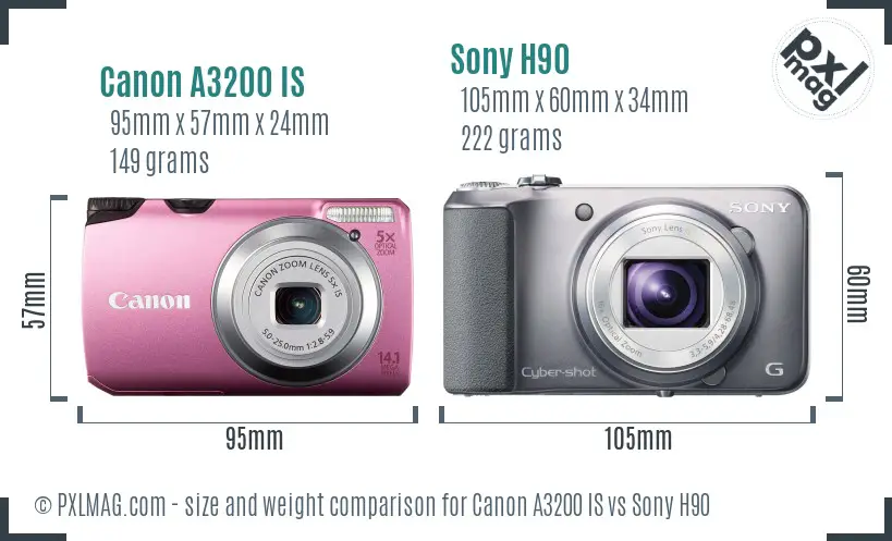 Canon A3200 IS vs Sony H90 size comparison Canon A3200 IS vs Sony H90 size comparison