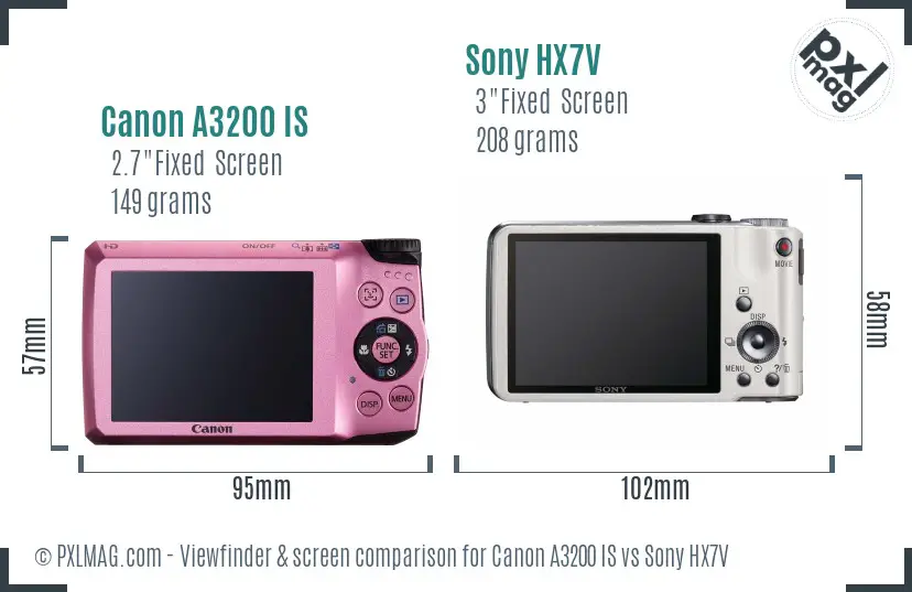 Canon A3200 IS vs Sony HX7V Screen and Viewfinder comparison