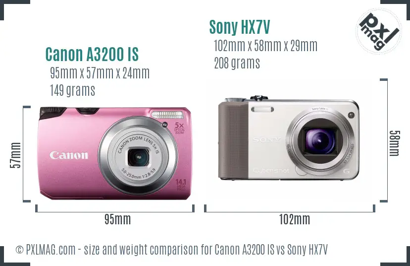 Canon A3200 IS vs Sony HX7V size comparison